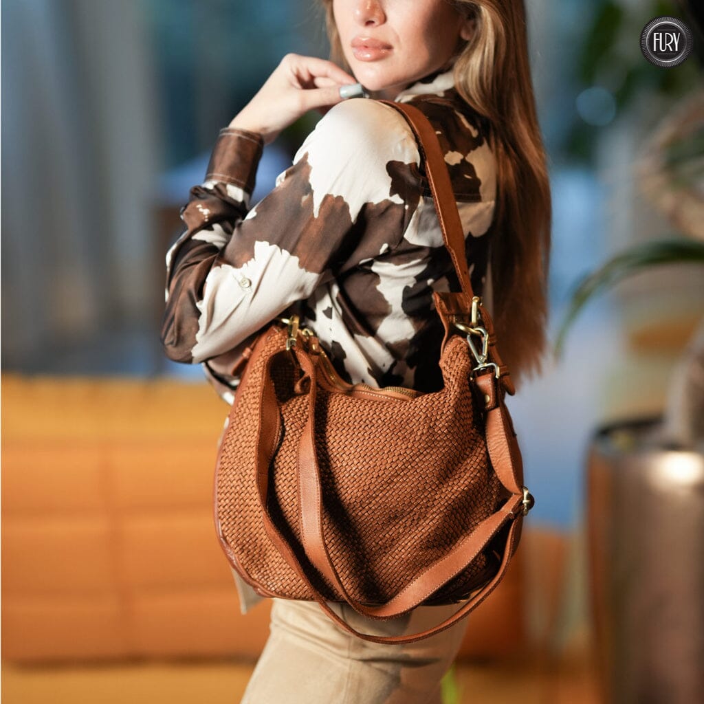 Borsa a spalla Ginger in pelle intrecciata Fury