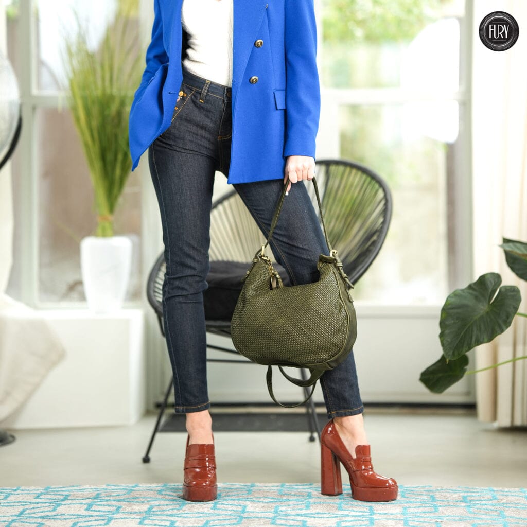 Borsa a spalla Ginger in pelle intrecciata Fury