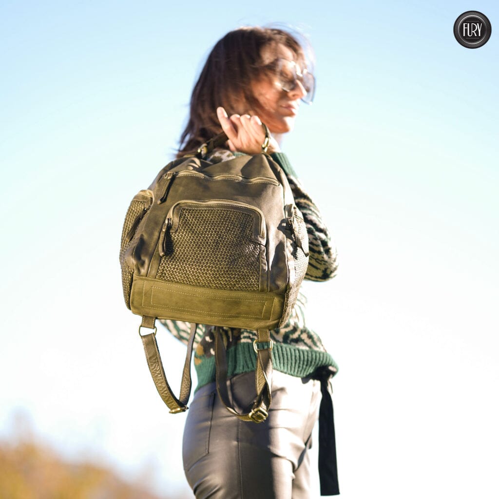 Zainetto multitasche in pelle intrecciata Fury