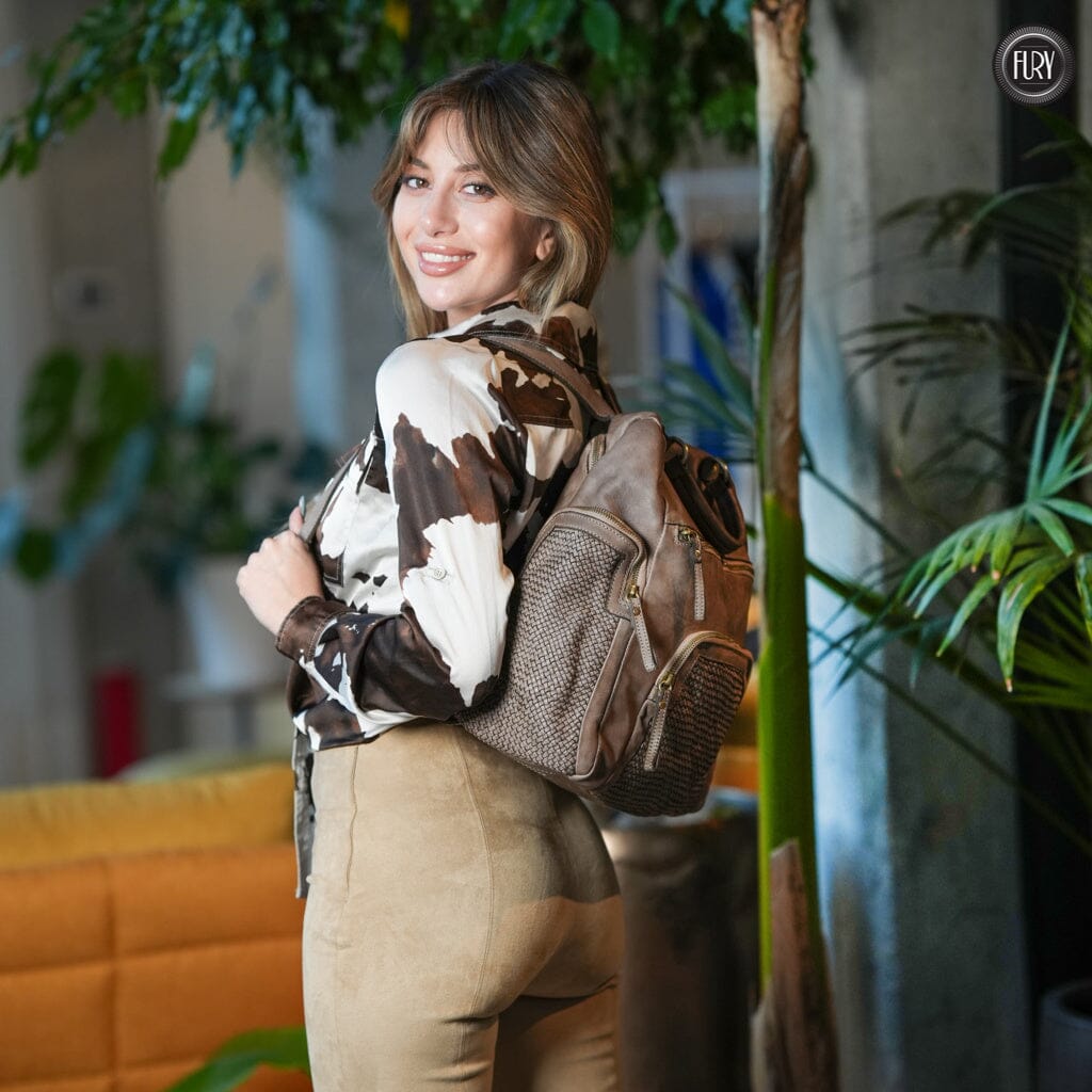 Zainetto multitasche in pelle intrecciata Fury