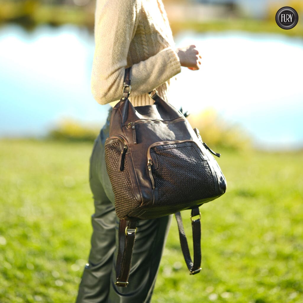 Zainetto multitasche in pelle intrecciata Fury