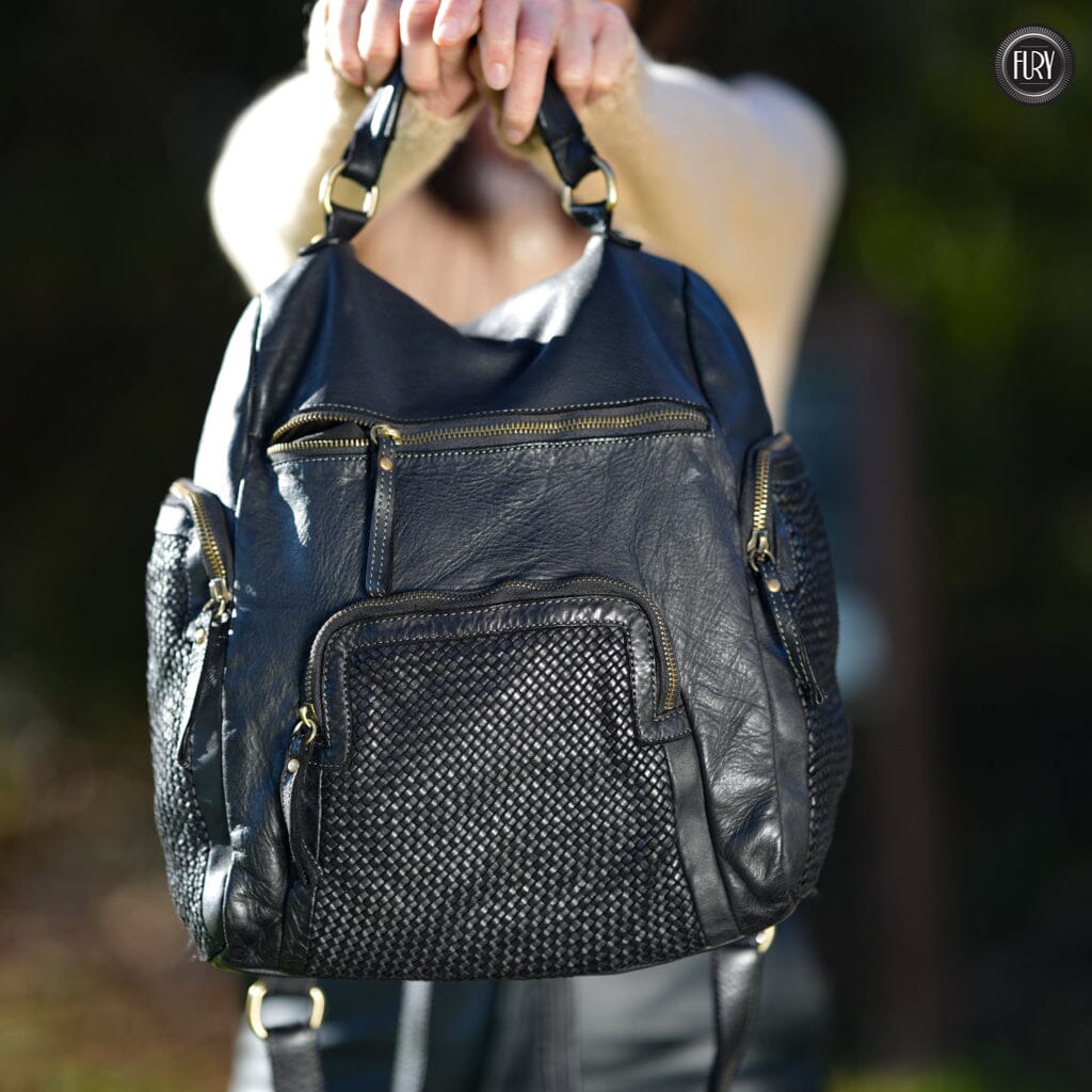 Zainetto multitasche in pelle intrecciata Fury