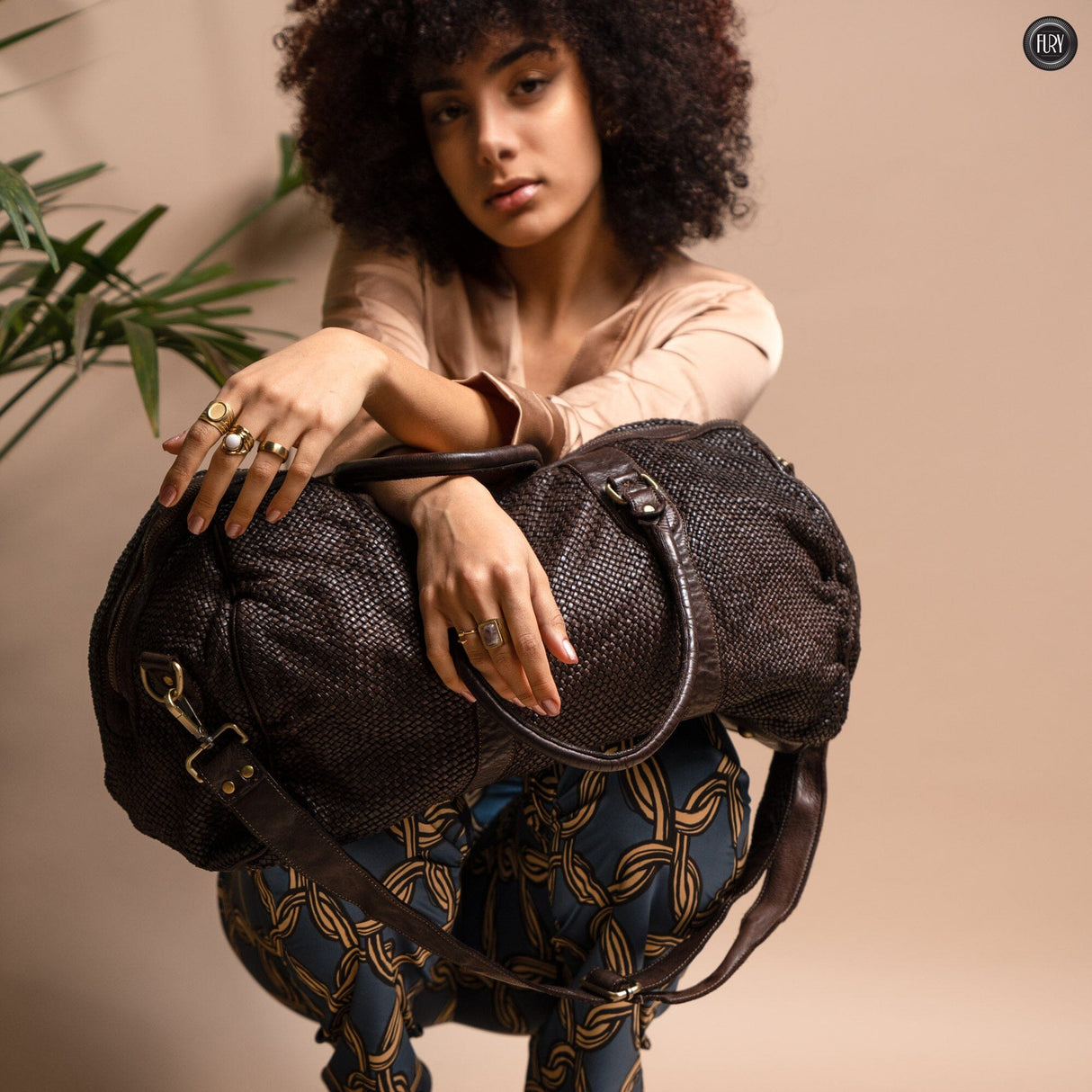 Borsone Magellano in pelle intrecciata Fury 