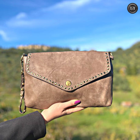 Pochette large in pelle Fury Bags Taupe